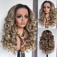 Perruque synthétique Latisha, mélange de fibres résistantes à la chaleur, boucles françaises blondes, sans colle, avec dentelle frontale HD