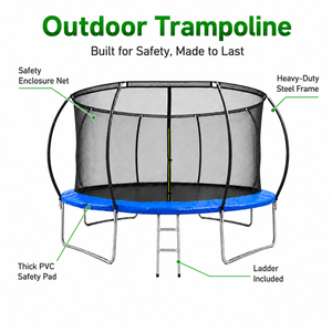 <span class=keywords><strong>Trampoline</strong></span> d'extérieur avec filet de sécurité, cadre en acier galvanisé de 10FT 12FT 14FT, tapis de saut protégé contre les UV, tapis à ressorts bleu - Product Image 2