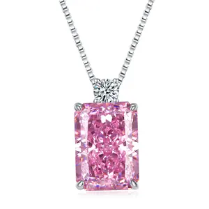 Custom Fashion Fine Jewelry 925 Sterling Silver Pink Geometric Cubic Zircon Pendant Necklaces