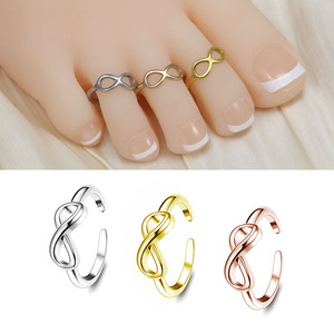 Juego de Anillos Ajustables de Acero Inoxidable con Baño de Oro de 18K, Resistentes al Agua y al Deslustre, Diseño Infinito, para Mujer y Niña, Joyería para Pies de Playa - Product Image 4