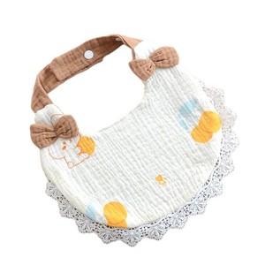 Nuevo Babero Absorbente <span class=keywords><strong>en</strong></span> Forma de <span class=keywords><strong>U</strong></span> de Algodón Puro para Bebé Recién Nacido, con Patrón de Animales, 6 Capas, Encaje Arrugado y Lazo Lindo - Product Image 5