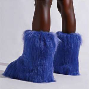 SHIKOL bottes en fausse fourrure de renard floue <span class=keywords><strong>pour</strong></span> femmes blanc violet bordeaux bottes d'hiver <span class=keywords><strong>pour</strong></span> femmes mi-<span class=keywords><strong>mollet</strong></span> appartements grande taille 46 Y2K neige - Product Image 5