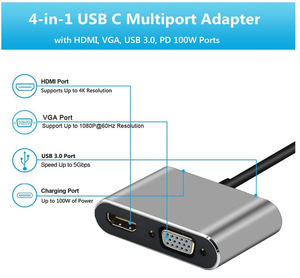 Hub USB C 4 en 1 vers HDTV 4K <span class=keywords><strong>VGA</strong></span> USB 3.0 100W PD Type C <span class=keywords><strong>Adaptateur</strong></span> de chargeur pour <span class=keywords><strong>MacBook</strong></span> Pro/<span class=keywords><strong>Air</strong></span> - Product Image 3