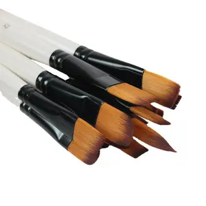 Art Supplies High Quality Pearl White 6 Pieces Filbert Nylon Handle Watercolor Acrylic Oil Paint Brushes Art Brushes