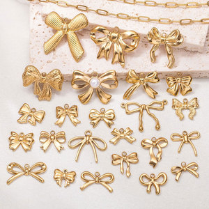 Custom DIY Luxury14k 18k Gold Plated 316L Stainless Steel <b>Bow</b> Charms for Jewelry Necklace Bracelet Bulk Jewelry Making - Product Image 2
