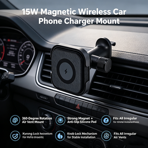 <span class=keywords><strong>Soporte</strong></span> Magnético Inalámbrico para Teléfono de <span class=keywords><strong>Coche</strong></span> con Rotación 360° para Rejilla de Ventilación, Carga Rápida de 15W para iPhone, Compatible con Todas las Rejillas de Ventilación Irregulares - Product Image 2