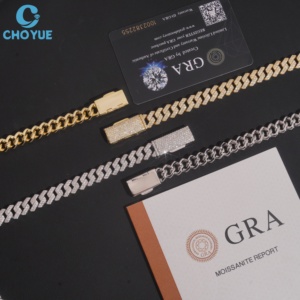Collar de Cadena Cubana de Plata 925 con Moissanita, Chapado en Oro de 18K, Corte Brillante Redondo, Certificado GRA, Joyería de Lujo Unisex - Product Image 3