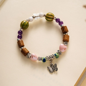 Bracelet perlé en céramique colorée ronde carrée coeur étoile fleur de bambou Bracelets en céramique Passion fleur glaçure perle Bracelet - Product Image 6