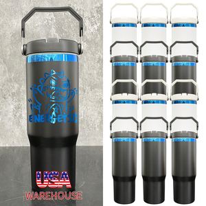 Vaso Térmico de Acero Inoxidable de 30 oz con Logotipo Personalizado, Recubrimiento Azul, Pajita Abatible y Asa, para Bebidas Frías, Apto para Grabado Láser - Product Image 2
