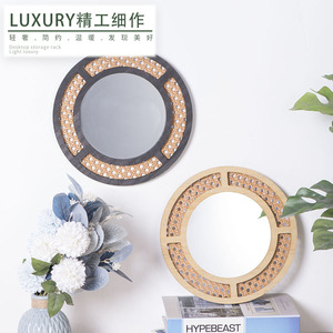 <b>Round</b> <b>Wall</b> <b>Mirror</b> Imitation Rattan Woven Frame Decorative Home Decor Hanging Item For Living Room Entryway - Product Image 4