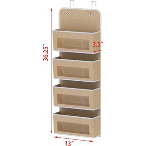 Organizador de almacenamiento para colgar sobre la puerta con 4 bolsillos, color beige, para habitación de bebé, con ventanas transparentes para pañales y juguetes. - Product Image 2