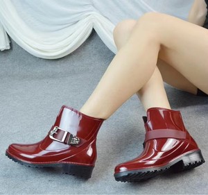 Style Water Proof Pvc Rain Shoes for Women's <strong>Short</strong> <strong>Wellington</strong> Rain Ankle Boots Red - Product Image 4