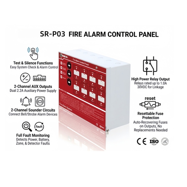 Conventional Fire Alarm Control Panel 2-Wire Fire Detection Alarm System with LED Display Screen AC 220V for Building Safety