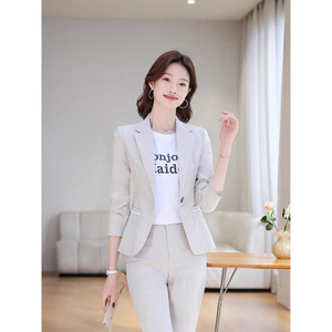 Grey Women's Suit Set Slim Fit Anti-Wrinkle Wool Blend Commute Elegant Office Wear - Product Image 3