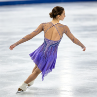 Robe de patinage artistique violette, manches longues en maille, dos croisé, ornée de strass, pour femmes et filles, compétition, spectacle sur glace