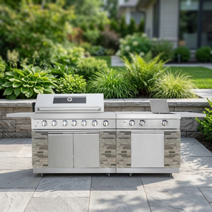 Parrilla de Gas de Acero con 6 Quemadores y Piedra Cultivada, con Quemador Lateral y Plancha, Modelo Exterior de 9 Pies D0100X3RKIJ Certificado - Product Image 3