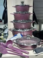 Ensemble de 17 Pièces Moderne en Alliage d'Aluminium avec Revêtement Antiadhésif, Poêles et Casseroles à Poignée Métallique avec Ustensiles pour Cuisinière à Gaz et Usage Domestique