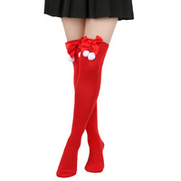 Bas rayés longs au-dessus du genou pour femmes européennes et américaines Nouvelles chaussettes de boule de Noël respirantes avec nœud de vacances
