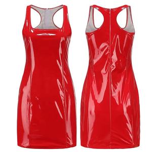 セクシーなリキッドウェットルックレザードレスフェチウェアビニールキャットスーツレースナイトドレス光沢のあるラテックスジャンプスーツボディコンドレス - Product Image 4