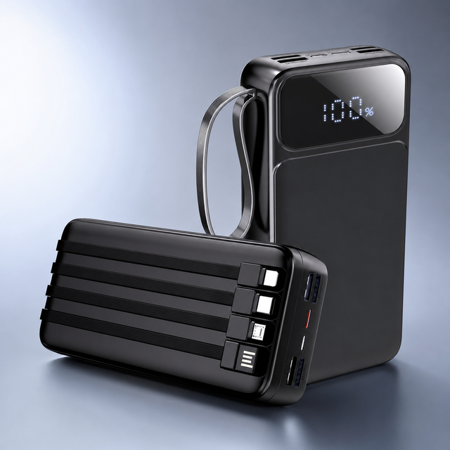 High Capacity Power Bank 27000mah 50000mah Portable Charger Built-in Charging Cables Led Display Power Banks