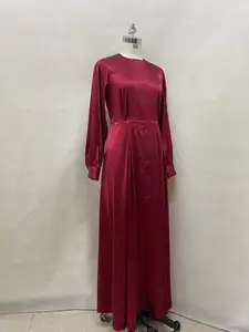 Turchia Dubai solid abaya manica lunga tradizionale abbigliamento musulmano personalizzato alta moda donna musulmana in raso caftano maxi vestito