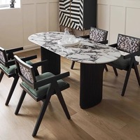Meubles de cuisine-salon bon marché, table ronde de salle à manger de luxe noire, ensemble de chaises de table à manger, 6 places, offre spéciale