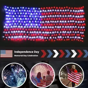ธงตาข่ายอเมริกัน110V 2x1ม. พร้อมไฟ LED 420กันน้ำสำหรับตกแต่งสวนในสนาม