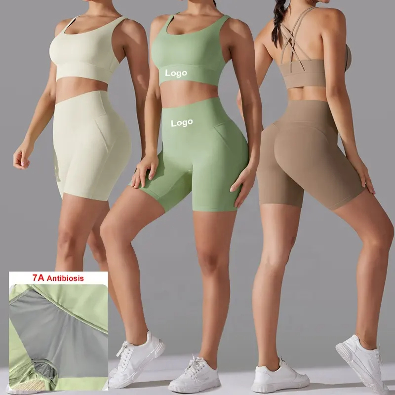 Women Thick Shoulder Strap Top High Waist Shorts Yoga Suit Lady Cross Back Crop Vest Gym Sets Female Abdomen Pant Sports Wear