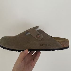 Sandalias planas de exterior personalizadas de Alemania, tipo mule, de cuero auténtico y ante, con plantilla de corcho, zuecos sólidos con forro de piel para mujer - Product Image 2