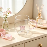 Tasse à café en verre à double paroi avec poignée rose, tasse à boire en verre transparent, tasse à thé en verre à double paroi résistante à la chaleur