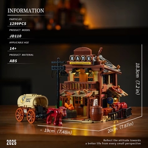 XJD JD110 2025 NUEVO MOC Western Cowboy City <span class=keywords><strong>Bank</strong></span> Street View Carriage Assembly Bricks Juguetes Regalo para Niños 1299 piezas Set de Bloques de Construcción - Product Image 6