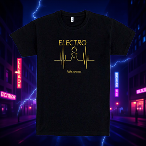 T-shirt Electro Warrior con stampa nera e oro, design Heartbeat, vestibilità unisex - Product Image 3