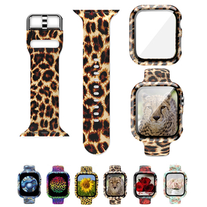 Bande de caoutchouc de silicone pour Iwatch Series 8 7 6 SE 5 4 étui de protection d'écran imprimé + bande pour Apple Watch Band 44mm 40mm 41mm 38mm - Product Image 4