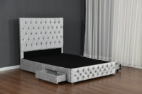 Cadre de lit de rangement capitonné en velours gris moderne Willsoon avec tiroirs - Meubles de lit ottoman capitonnés de luxe pour chambre à coucher