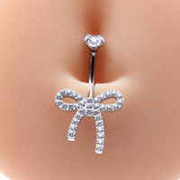 Anneau de nombril en titane ASTM F136 avec nœud papillon et zircone cubique, filetage interne M1.2, bijou de piercing pour nombril, ton acier doré, bijoux de mode