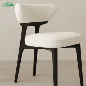 Sedia da pranzo moderna Wayon <span class=keywords><strong>in</strong></span> legno per soggiorno con <span class=keywords><strong>tessuto</strong></span> imbottito beige e gambe <span class=keywords><strong>in</strong></span> legno nero per ufficio domestico - Product Image 4