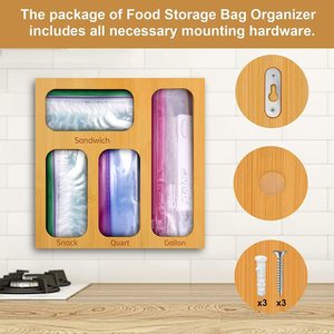 Organisateur de sacs de rangement pour aliments en bois avec quatre compartiments pour l'organisation des tiroirs de cuisine, couleur bois naturel rectangulaire - Product Image 4