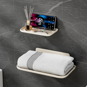 Étagère de rangement murale pliable, rectangulaire, blanche, 1 niveau, pour produits de soins personnels dans la salle de bain, durable, aucun perçage requis - Product Image 2