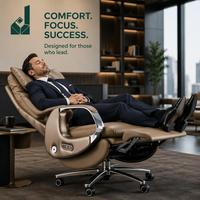 Fauteuil de Direction en Cuir Extensible et Inclinable de Luxe avec Accoudoirs en Cuir, Base Métallique et Roulettes Silencieuses en Nylon pour Bureau de PDG/Direc. Général