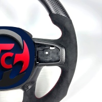 Volant en fibre de carbone pour Dodge Ram 1500 TRX 2021-2025, forme en D, fond plat, avec Alcantara suédé et surpiqûres rouges