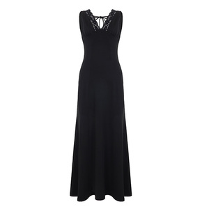 Elegante Vestido Maxi de Color Liso con Detalle de Encaje y Espalda Descubierta, Estilo Occidental, Cuello en V Profundo, Lazo Trasero, Corte A, Tipo Camiseta, Natural, para Fiesta, Venta al por Mayor para Mujer - Product Image 6