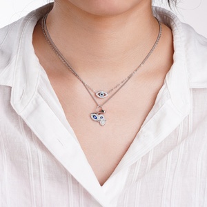 Tendencia 925 Plata mal de ojo colgante collar pavo esmalte azul diamante Hamsa mano collar conjunto para mujer - Product Image 2