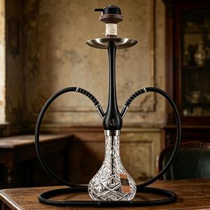 Set de Hookah de Vidrio Negro con Doble Manguera y Base Metálica, Chiminea para Lounge Bar - Product Image 2