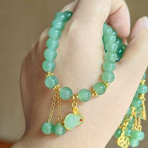 Fashion Green Rabbit Crystal Glass <b>Beads</b> <b>Bracelet</b> Crystal Gemstone <b>Beads</b> <b>Gold</b> Handmade <b>Bracelet</b> for Women Gift - Product Image 2