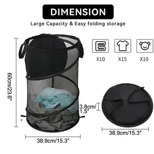 Washable Mesh Fabric Storage Laundry Basket Foldable Clothes Laundry Hamper With Lid