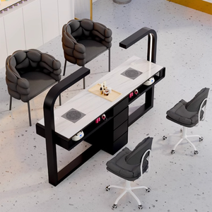 Juego de Mesa y Silla para Salón de Uñas Multifuncional y Moderno, Mesa de Manicura Individual o Doble Económica, Color Crema, Madera de Lujo Ligero - Product Image 3