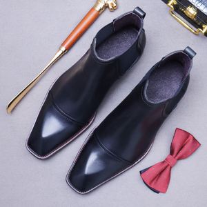 High Quality Wholesale Winter Fashion Business Men Genuine Leather Square Ankle CHELSEA <b>Boots</b> Office Casual Shoes Dress Shoes - Product Image 6