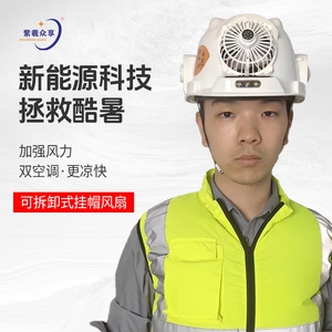 หมวกนิรภัยพลังงานแสงอาทิตย์ Zixi พร้อมพัดลมและเครื่องปรับอากาศพร้อมไฟ, หมวกกันแดดสำหรับไซต์ก่อสร้าง, หมวกพัดลม - Product Image 4