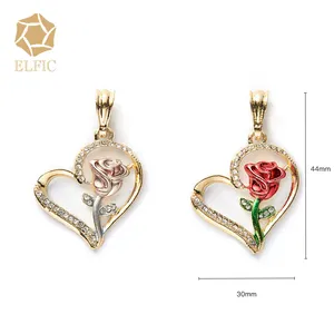 Collier pendentif en forme de cœur et de Rose pour femmes, bijoux en alliage, nfc, 18k, tendance, cadeau