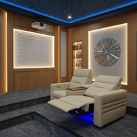 Canapé de cinéma VIP moderne de luxe en cuir véritable réglable électriquement, sièges de home cinéma deux places pliables avec port USB et lampe de pied LED